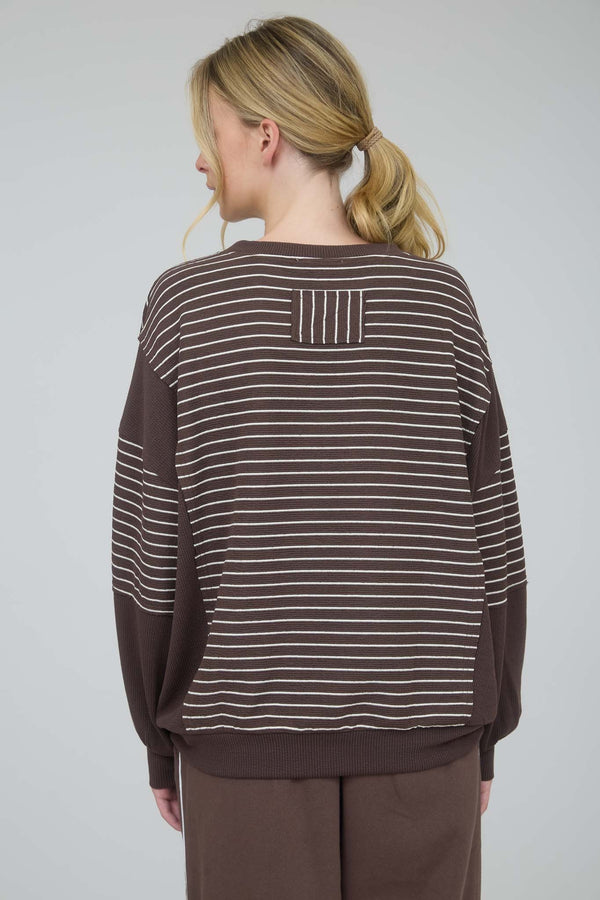 Brown Contrast Stripe Long Sleeve Top
