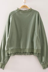 Sage Lace Trimmed Crewneck