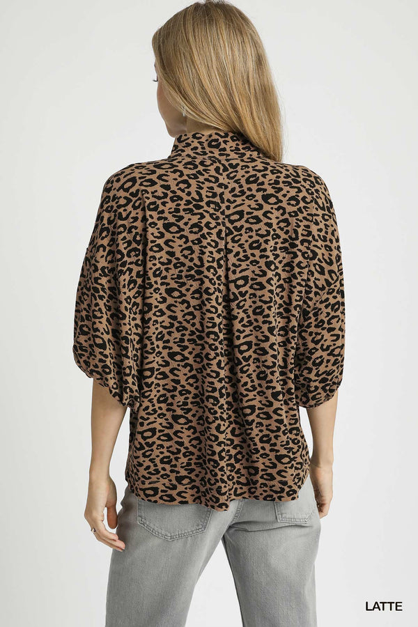 Latte Animal Print Knit Blouse