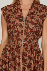 Dusty Rose Smocked Waist Zip Front Dress