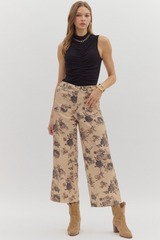 Taupe Dark Floral Pants With Pockets