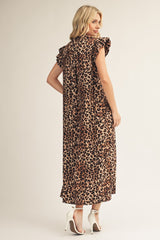 Button Front Leopard Midi Dress