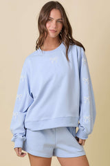 Light Blue Knit Shorts with Bow Embroidery Details