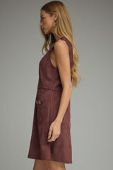 Merlot Faux Suede Gold Buckle Pocket Dress