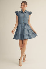 Chambray Button Down Tiered Dress