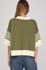 Half Sleeve Stripe Contrast Sweater