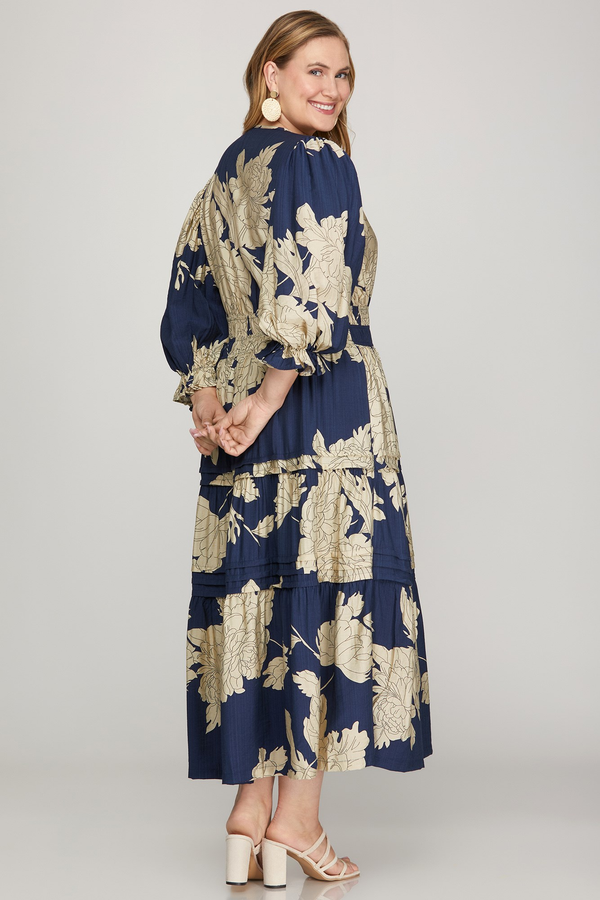 Curvy Navy Floral Midi Dress