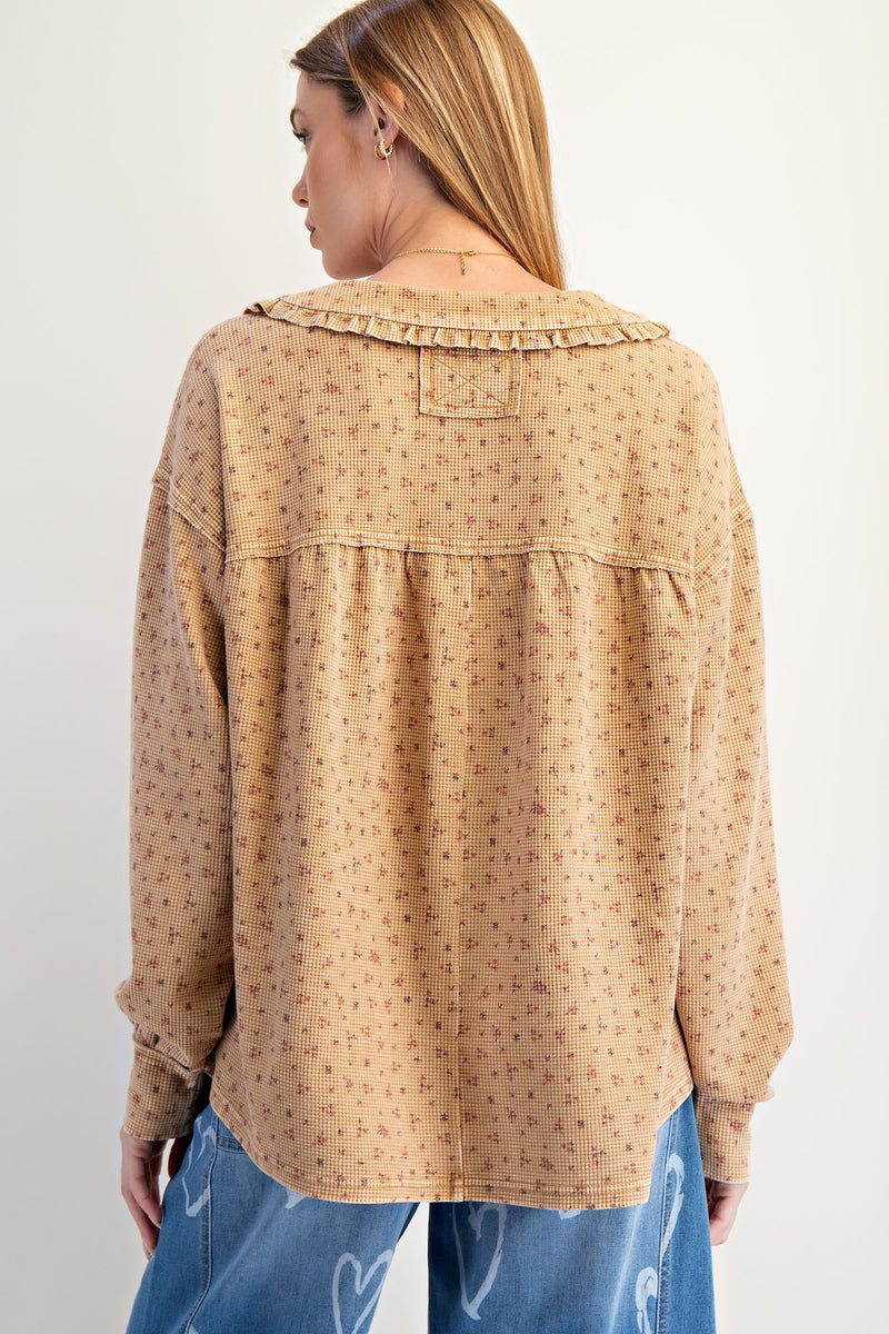 Latte Floral Collared Thermal Top
