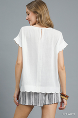 White Scallop Hem Linen Top