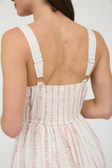 Pink & White Floral Stripe Dress with Buttons