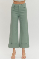 Sage Wide Leg Cuffed Pants