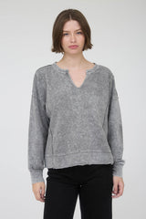Washed Exposed Seam Long Sleeve Top