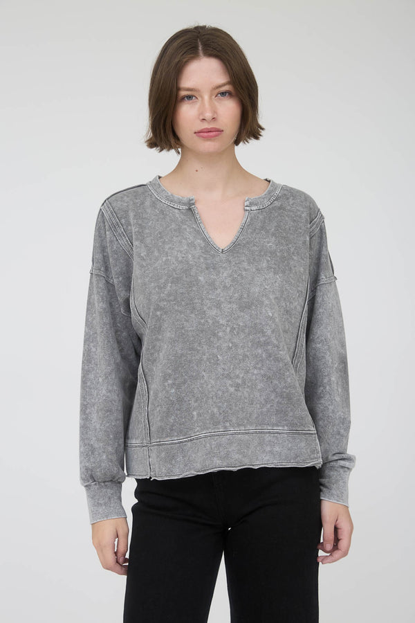 Washed Exposed Seam Long Sleeve Top
