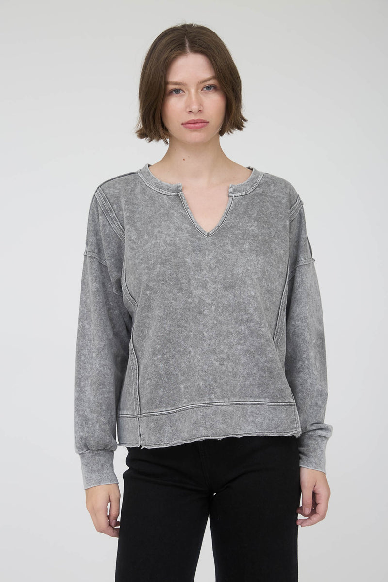Washed Exposed Seam Long Sleeve Top