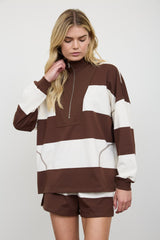 Brown and Cream Wide Stripe Short Set