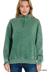 Acid Washed Fleece Half Zip Pullover