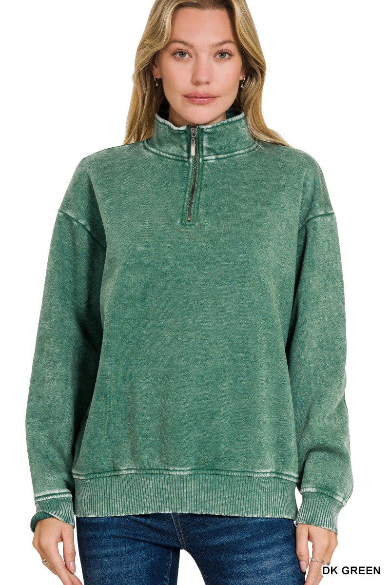 Acid Washed Fleece Half Zip Pullover