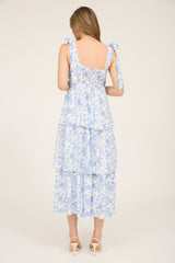 Floral Tie Strap Tiered Midi Dress