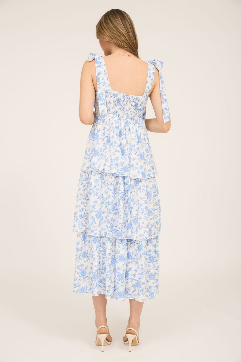 Floral Tie Strap Tiered Midi Dress