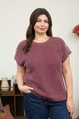 Curvy Washed Knit Short Sleeve Pullover Sweater
