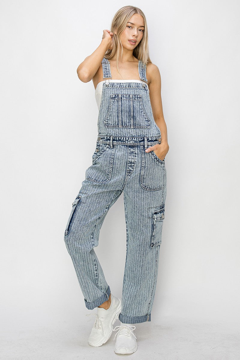 Light Wash Utility Overalls