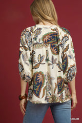 Boho Paisley Puff Sleeve Blouse