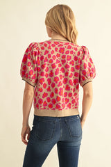 Fuchsia Short Sleeve Leopard Cardigan