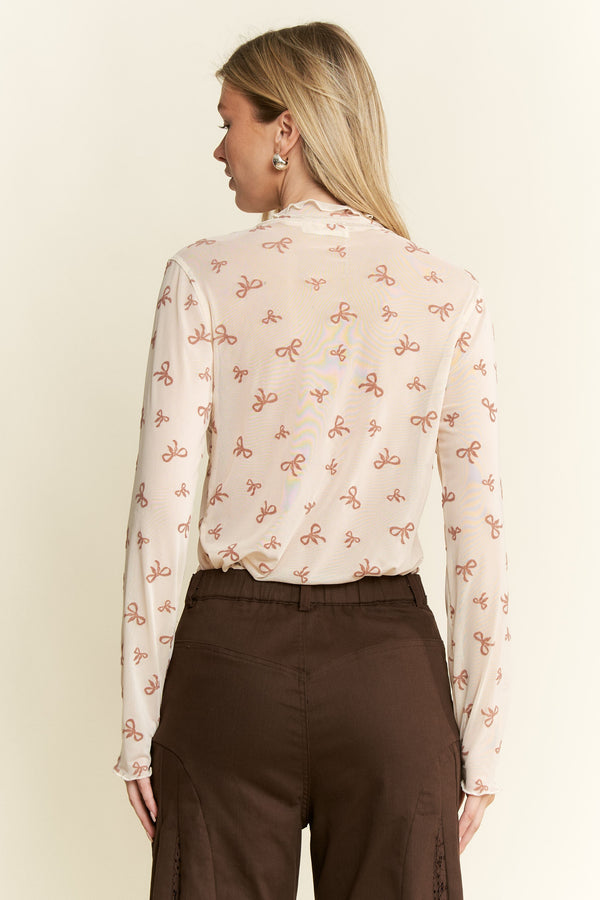 Curvy Taupe Bow Mesh Top