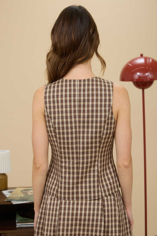 Khaki Plaid Button Down Vest