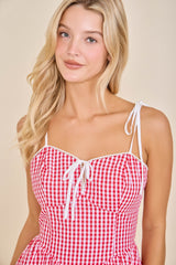 Red Gingham Corset Flare Mini Dress