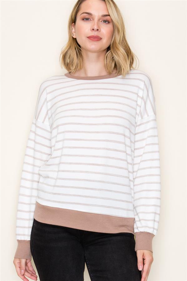 Taupe Striped Long Sleeve Top