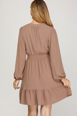 Long Sleeve Tiered Elastic Waist Dress