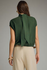 Hunter Green Mock Neck Back Tie Cap Sleeve Sweater