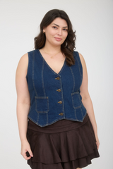 Curvy Fitted Denim Vest