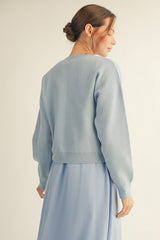 Sky Blue Long Sleeve Knot Accent Sweater