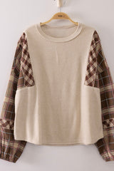 Soft Plaid Contrast Sleeve Top