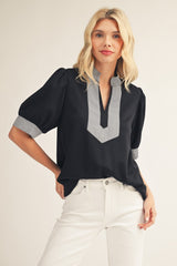 Stripe Contrast Trim Top