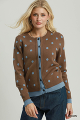 Brown and Blue Polka Dot Cardigan