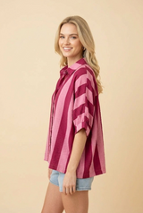 Pink and Burgundy Stripe Dolman Sleeve Top