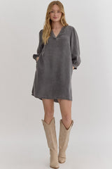 Denim Charcoal 3/4 Balloon Sleeve Dress
