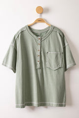 Olive Henley Stitched Pocket Tee