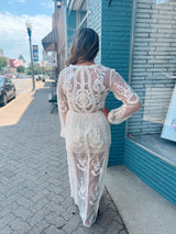 Cream lace v-neck maxi dress