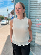 Cream Pleated Sleeveless Top
