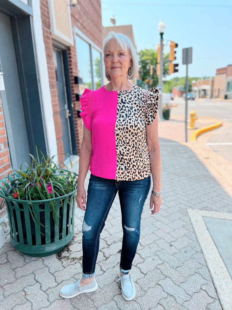 Leopard/Pink Contrast Top