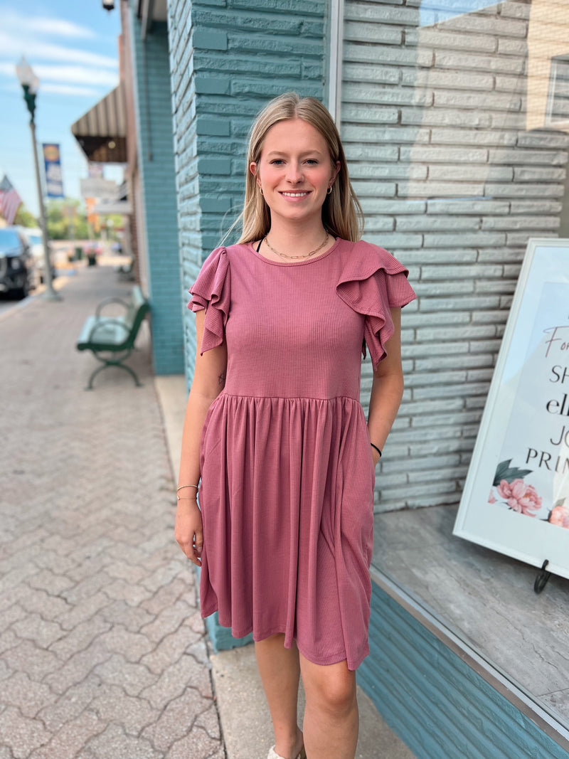 Ribbed Babydoll Ruffle Dress