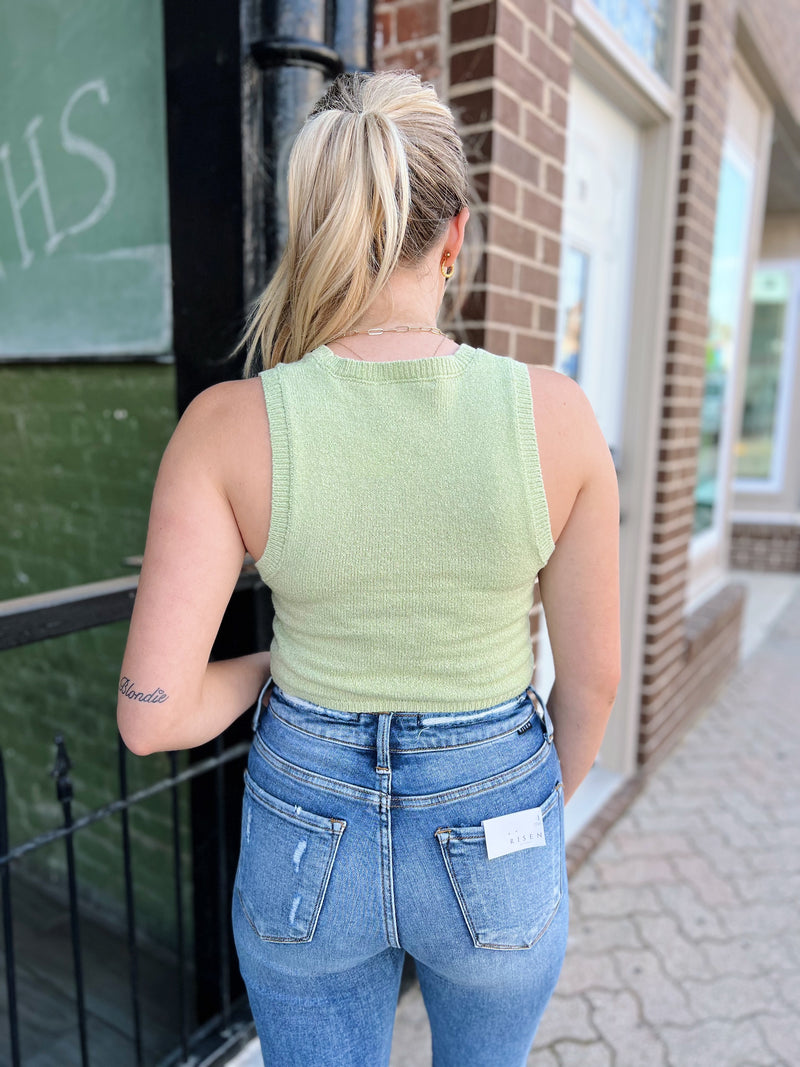 Pastel Green Cropped Sweater  Vest