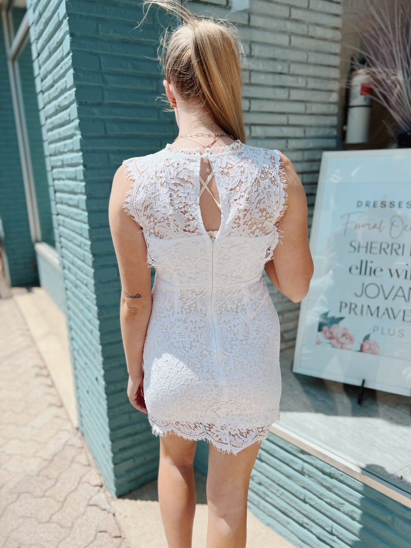 White Sleeveless Lace Dress