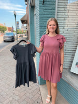 Ribbed Babydoll Ruffle Dress