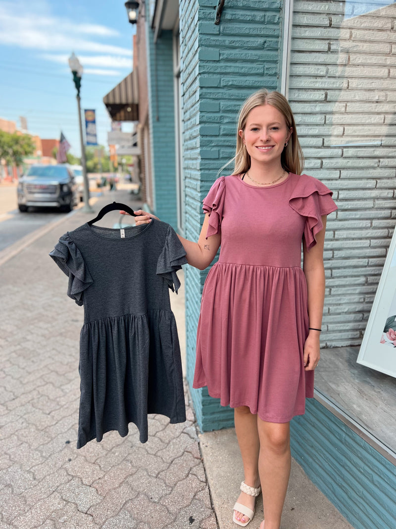 Ribbed Babydoll Ruffle Dress