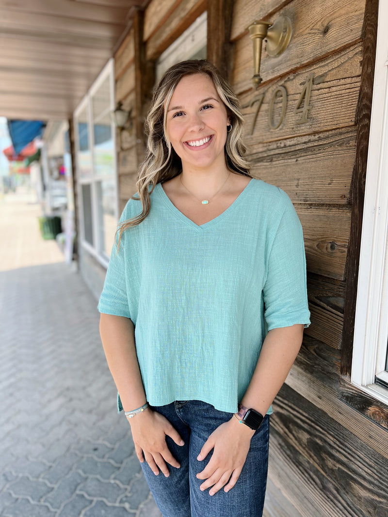 Jade Linen V-Neck Top